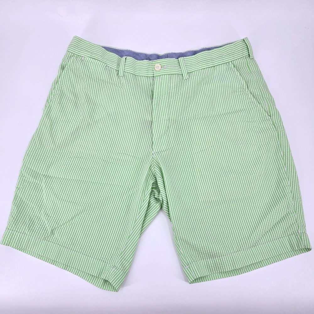 Polo Golf Ralph Lauren Green White Striped Seersucker Chino Shorts Mens 34 Prep